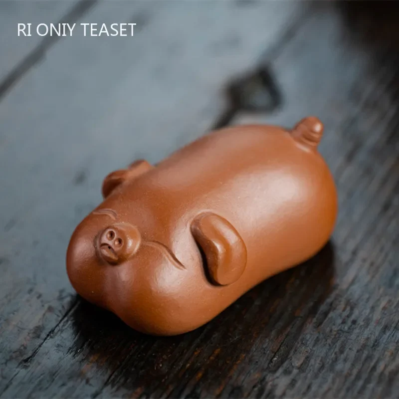Art Craft Clay - Yixing 수제 귀여운 돼지 동상 보라색