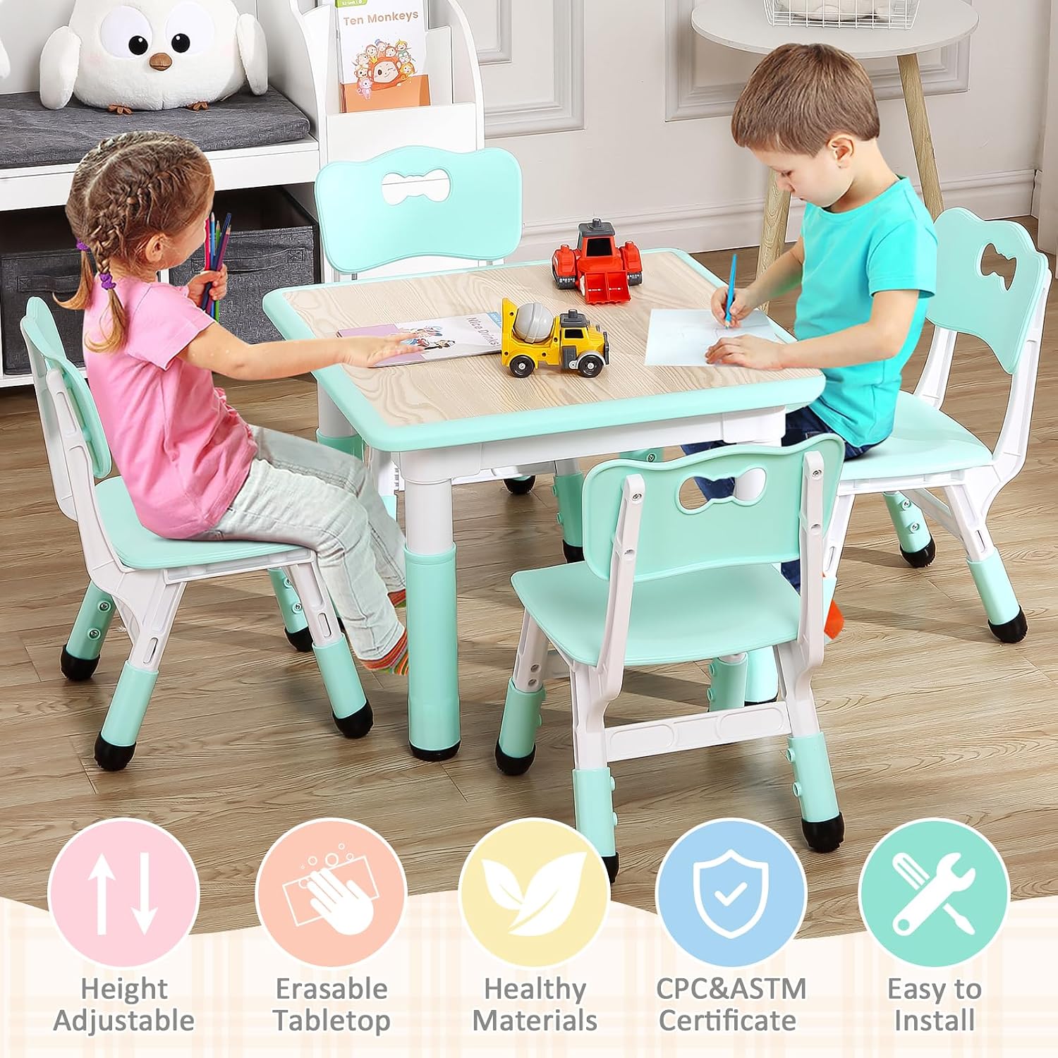 TackView 23인치 어린이 테이블 및 의자 4개  - Art Craft For Toddlers 리뷰 및 가격